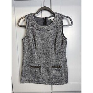 CAbi CeCe Top Blouse  XS Shell Dark Gray‎ Herringbone  Zip Pocket Retro Classic